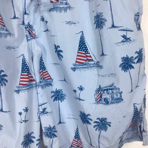 FREE PLANET American Flag Sailboat 18" Cotton Drawstring Shorts XL - Picture 3 of 4